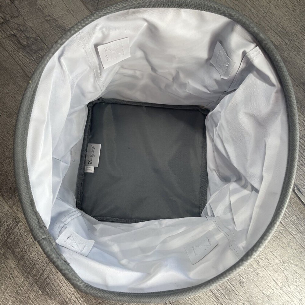 Thirty One Mini Storage Bin Tote Gray White Brush Strokes Collapsible Round NEW - Picture 6 of 8